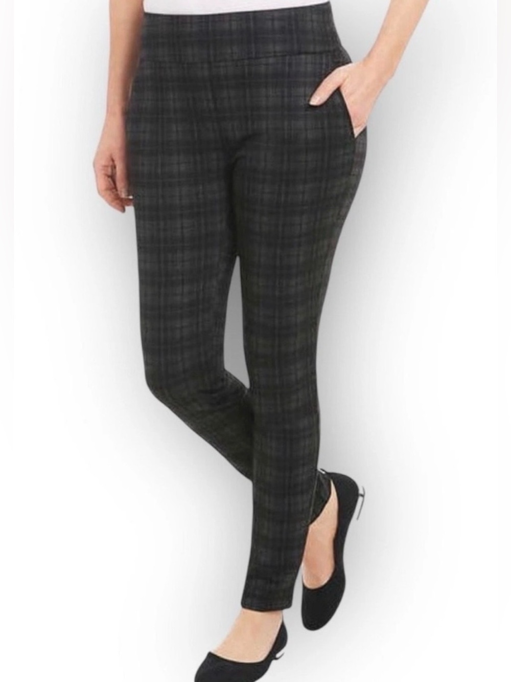 DALIA Women’s Plaid Ponte Skinny Pants - Black Gray - Large